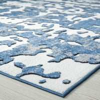 שטיח שטיח עכשווי כחול מופשט, מקורה לבן פיזור קל לניקוי