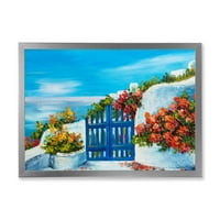 עיצוב אמנות 'בית עם פרחים צבעוניים ליד הים השלישי' הדפס אמנות ממוסגר ימי וחופי