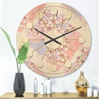 עיצוב 'דפוס רטרו פרח ורוד' אני 'שעון קיר עץ מודרני של אמצע המאה