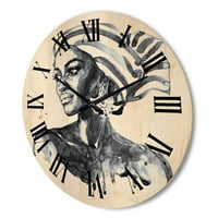 Designart 'דיוקן של אפרו אישה אמריקאית XII' שעון קיר עץ מודרני