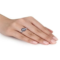 פנינה מתורבתת טהיטיאן שחור וקראט T.W. יהלום שחור לבן טבעת זהב לבן 10KT