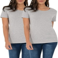 TIME ו- TRU חולצת טריקו של צוואר שרוול קצר של נשים, 2 חבילה
