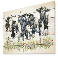 עיצוב 'פרה חלבית על שדה' בית חווה דפוס על בעלי חיים על עץ אורן טבעי