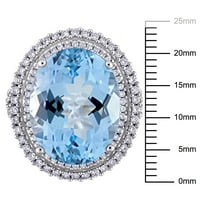 מיבללה קראט קרט סגלגל שמים כחול טופז קראט קארט יהלום 14KT טבעת קוקטייל זהב לבן