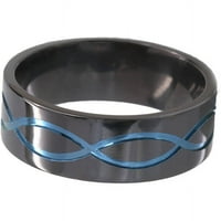 טבעת זירקוניום שחורה שטוחה עם סמל האינסוף אנודיזציה בכחול