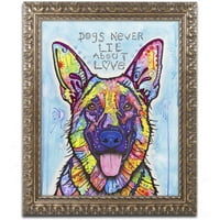 סימן מסחרי אמנות 'כלבים לא שקר' בד אמנות על ידי דין רוסו, זהב מצועצע מסגרת