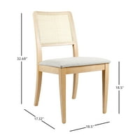 לינון הולנד ארוג ראטאן כיסא אוכל גב, גובה מושב 18 , גימור טבעי עם בד אפור בהיר