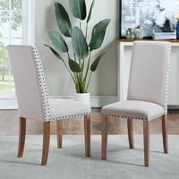 כיסא אוכל של Aukfa, כסאות פינת אוכל בסגנון אריסטוקרטי, כסאות אוכל סט של 2, כסאות אוכל בד עם ציפורני נחושת,