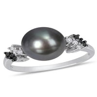 פנינה מתורבתת טהיטיאן שחור וקראט T.W. יהלום שחור לבן טבעת זהב לבן 10KT