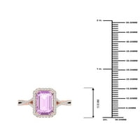 אבן חן קיסרית 10k ורד זהב זהב אמרלד חתוך ורוד אמטיסט CT TW TW Diamond Halo טבעת נשים