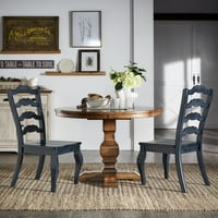 ווסטון ביתי בית חווה סולם צרפתי כסאות אוכל מעץ אחורי, סט של 2, ג'ינס כהה עתיק כחול