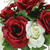 עמוד התווך ורדים מעורבים מלאכותיים זר קצר, רב, אדום ולבן, 11