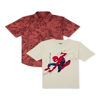 Spider-Man Boys Tee Graphic and Button Dow