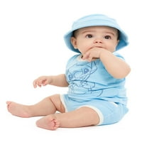 חולצת טריקו לתינוק של דיסני, מכנסיים קצרים ותלבושת כובע, 3 חבילות, גדלים 0 חודשים