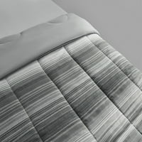 עמוד התווך מיטת פס אפור בשמיכת תיקים עם סדינים, תאום תאום XL