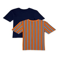 חולצת טריקו מפוספסת של ילד מולבן וחולצת טריקו רגילה, חבילה, גדלים 8-18