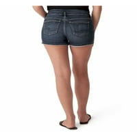ג'ינס ושות '. נשים כחולות מתיחה עם כיס רוכסן אמצע הגובה המפותל מכנסיים קצרים W27 L4