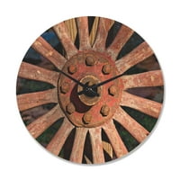 עיצוב עיצוב 'וינטג' אדום מתכת גלגל עגלת עגלת חווה 'שעון קיר עץ