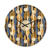 עיצוב 'רטרו גלי יוקרה בכחול וזהב I' שעון קיר עץ מודרני של אמצע המאה