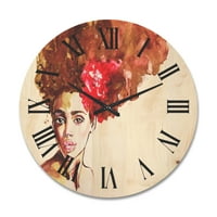 עיצוב 'דיוקן של אישה אפרו -אמריקאית צעירה II' 'שעון קיר עץ מודרני