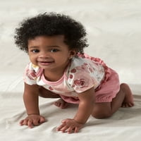 רגעים מודרניים של גרבר תינוקת בגדי גוף עם שרוול קצר, מארז 4