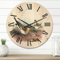 עיצוב עיצוב 'איור ציפור עתיקה II' שעון קיר עץ חווה