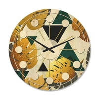 עיצוב 'רטרו עלווה מוזהבת V' שעון קיר עץ מודרני של אמצע המאה