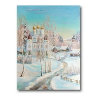 מקדש מעל דרך קאנטרי בציור נוף בחורף בד אמנות הדפס