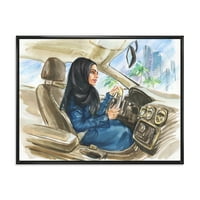 עיצוב 'ליידי ערבי נוהג במכונית אני' מודרני מודרני דפוס אמנות קיר קיר