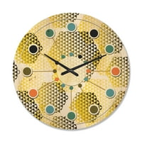 עיצוב 'דפוס רטרו משושה' XI 'שעון קיר עץ מודרני של אמצע המאה