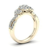 1CT TDW Diamond 10K טבעת יום נישואין מפוצל אשכול זהב צהוב