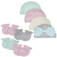 גרבר אורגני תינוקת כפפות וחבילת כובעים, סט 8 חלקים