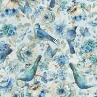 David Textiles, Inc. 44 ציפורי כותנה פרפרים ופרחים תפירה ובד מלאכה YD על ידי הבריח, כחול