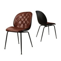 קבוצת עיצוב חום פאו עור כסא צדדי עם רגליים שחורות, סט של 2